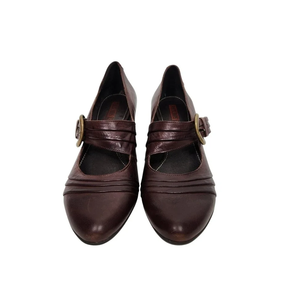 PIKOLINOS Shoes Womens 10 Brown Leather Block Heel Buckle Strap Pumps Comfort